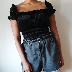 Velvet ruffle crop top